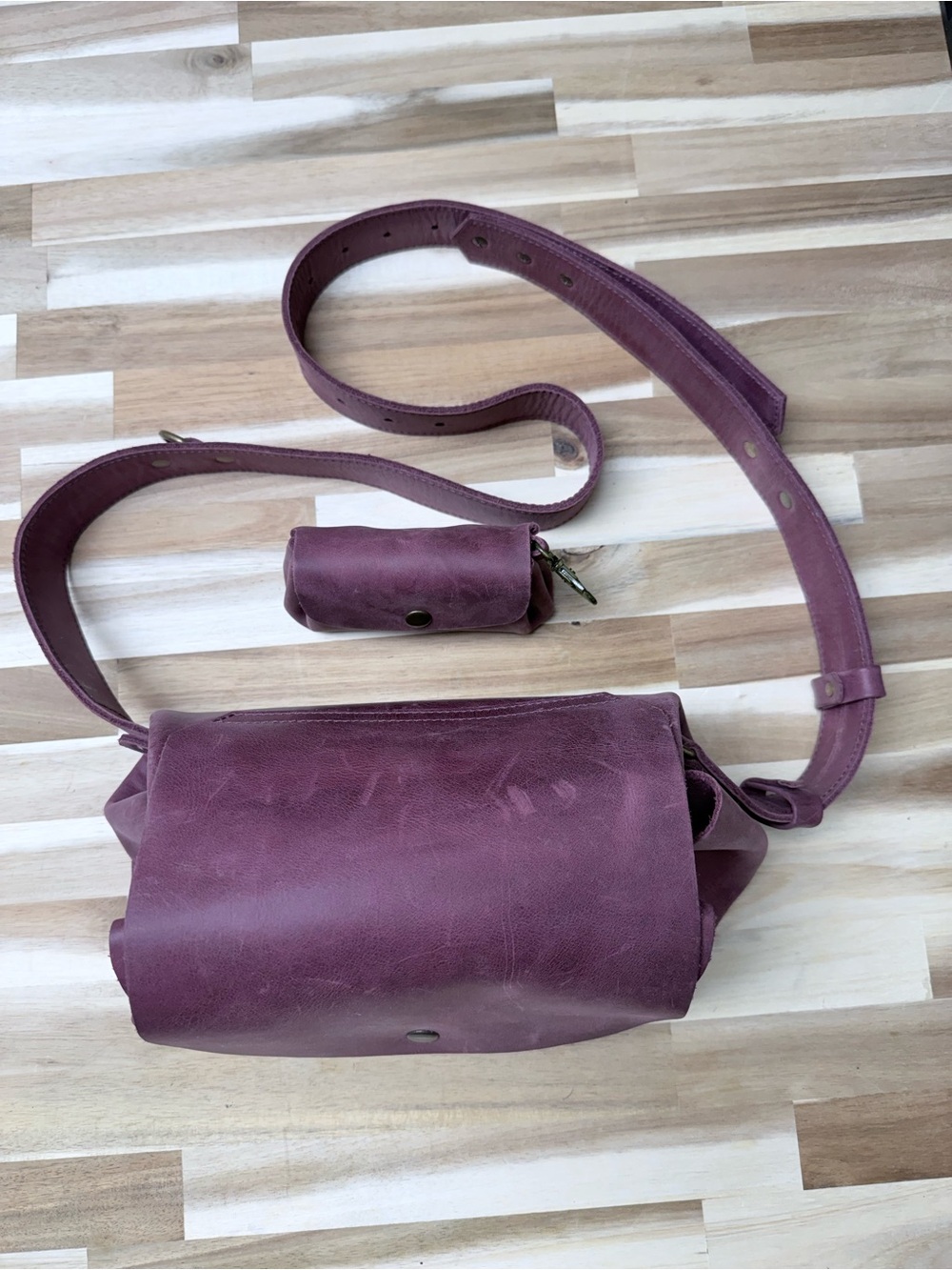Women’s Leather Crossbody Bag in Plum - Picture 3 of 14